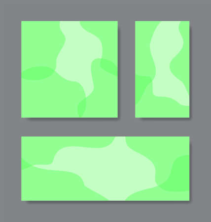 Vector set of templates with abstract wavy pastel green elements for social media posts, mobile apps, printing and web designのイラスト素材