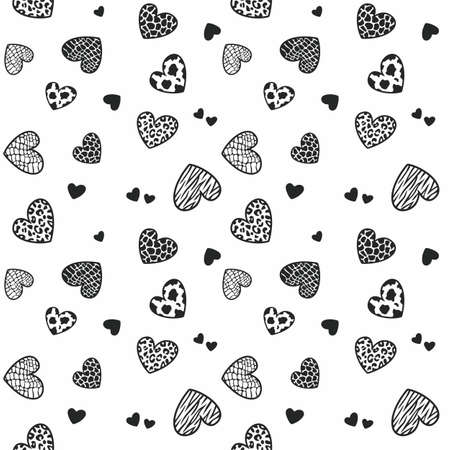 Black hearts animal print in on a white background. Seamless vector pattern