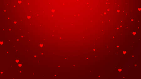 Abstract gradient red background with glowing hearts and spots. Vivid Valentines day backgroundの写真素材