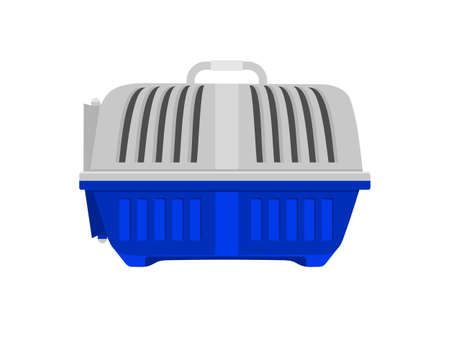 Blue and gray pet carrier isolated on white background. Side view. Vector illustrationのイラスト素材