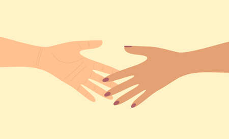 Two female hands reaching for a handshake. Flat vector illustrationのイラスト素材