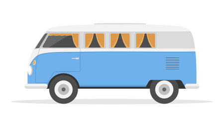 Blue and gray retro van car on a white background. Side view. Flat vector illustrationのイラスト素材