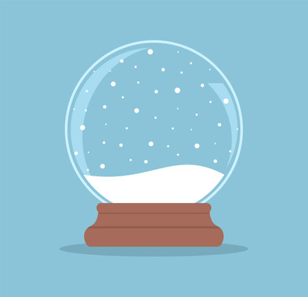 Christmas glass ball with snow and snowfall on a blue background. Flat vector illustrationのイラスト素材
