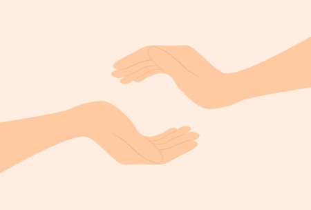 Two hands reach towards each other. Support and care concept. Flat vector illustrationのイラスト素材