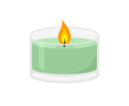 Green aroma candle in a glass isolated on a white background. Flat vector illustrationのイラスト素材