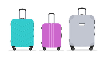 Suitcases of different sizes and colors isolated on a white background. Flat vector illustrationのイラスト素材