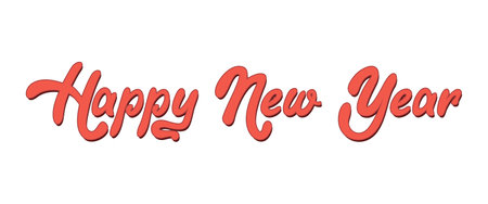 Happy New Year red lettering text for greeting card. Flat vector illustrationのイラスト素材
