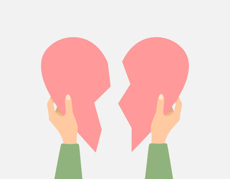 Female hands holding a broken heart. Vector illustration in flat styleのイラスト素材
