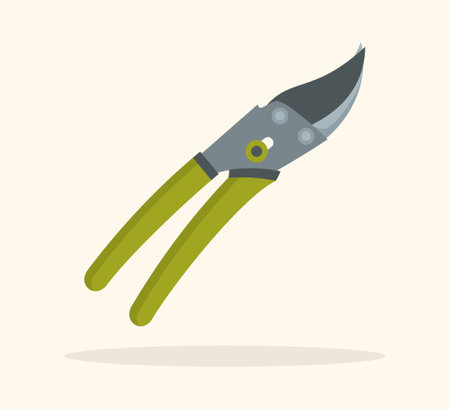 Garden pruner with green handles. A tool for cutting branches and stems. Flat vector illustrationのイラスト素材