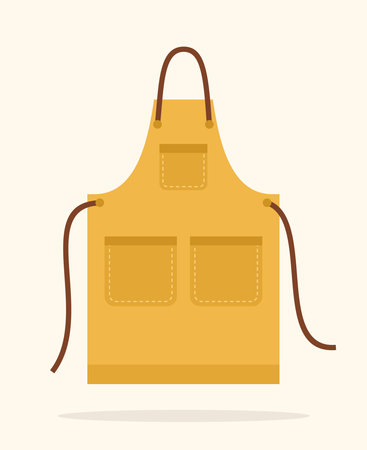 Yellow work apron with three pockets and brown straps. Vector illustration in flat styleのイラスト素材