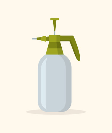 Garden hand pump sprayer. Portable pressure spray bottle on a beige background. Flat vector illustrationのイラスト素材