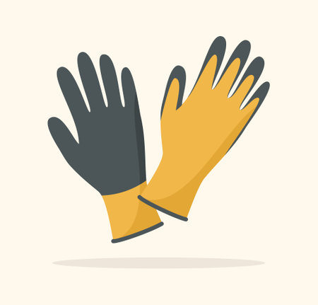 Protective rubber garden gloves in yellow and gray colors. Flat vector illustrationのイラスト素材