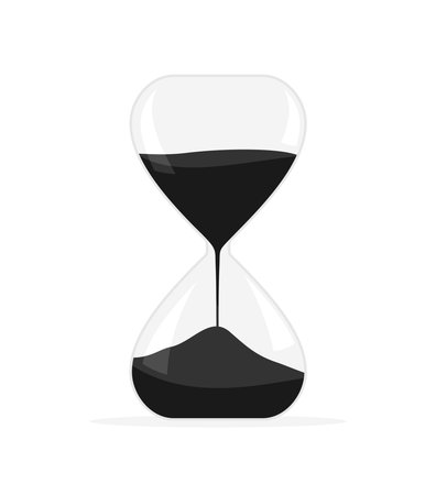 Hourglass with black sand isolated on white background. Flat vector illustrationのイラスト素材