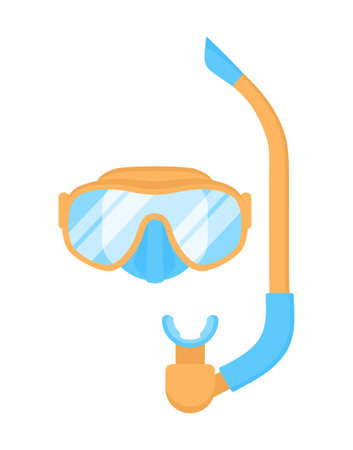 Dive mask and snorkel isolated on a white background. Vector illustration in flat styleのイラスト素材
