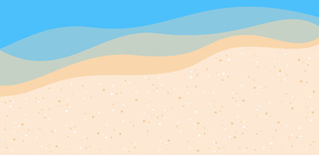 Sandy beach and sea waves background, top view. Flat vector illustrationのイラスト素材