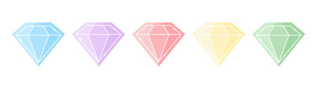 Set of multicolored gemstones isolated on white background. Vector illustration in flat styleのイラスト素材
