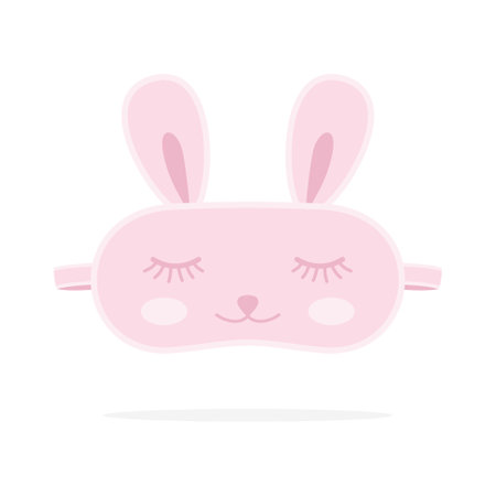 Pink rabbit sleeping mask isolated on white background. Flat vector illustrationのイラスト素材