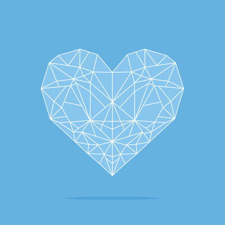 Blue polygonal heart with white lines on a blue background, flat vector illustrationのイラスト素材