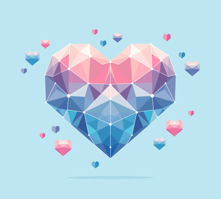 Multicolored polygonal heart on blue background, flat vector illustrationのイラスト素材