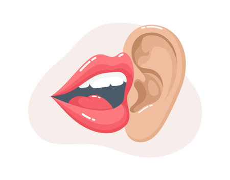 A woman's mouth talking into the ear. Flat vector illustrationのイラスト素材