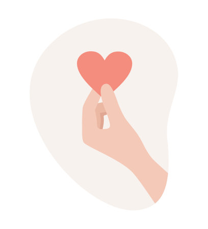 A hand holding a heart in its fingers. Vector clipart in flat styleのイラスト素材