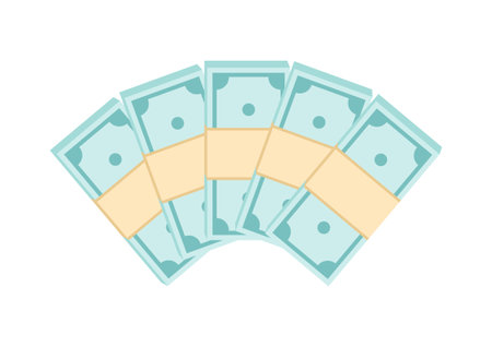 Stacks of paper dollar bills isolated on a white background, top view. Flat vector illustrationのイラスト素材