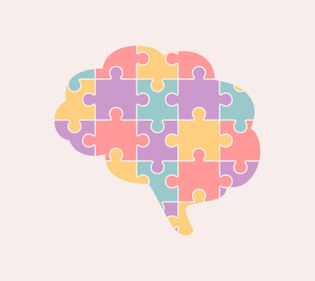 Multicolored brain puzzle on a beige background. Flat vector illustrationのイラスト素材