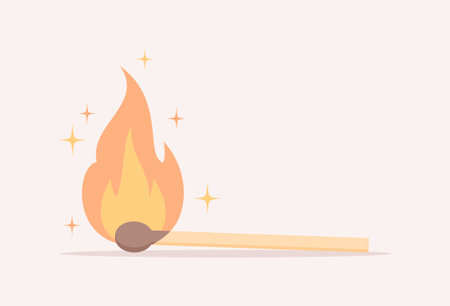 Burning lying match on beige background, side view. Flat vector illustrationのイラスト素材