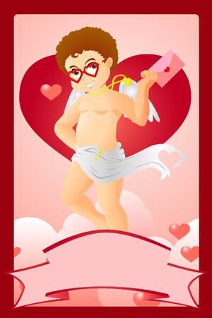 Afro Cupid holding a love letterのイラスト素材