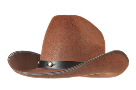 A brown cowboy hat in front of a white background.の写真素材