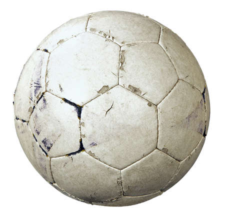 Used soccer ball, isolated on white backgroundの写真素材