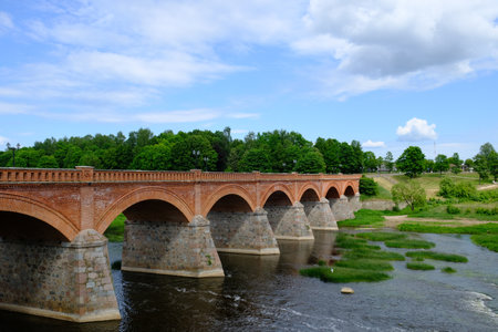 Brick Bridge Over The River - Kuldiga, Latviaの写真素材