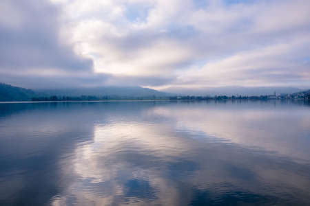 Foggy view of the lakeの写真素材