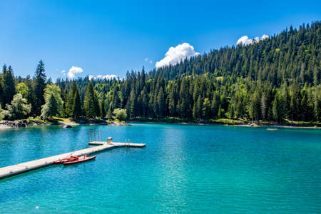 Boat jetty on the lakeの写真素材