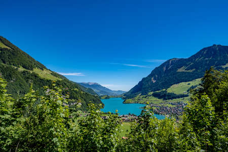 View of the lake and mountainsの写真素材