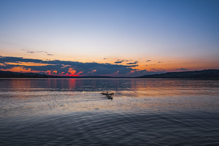 Sunset over the lake - Sempach, Switzerlandの写真素材