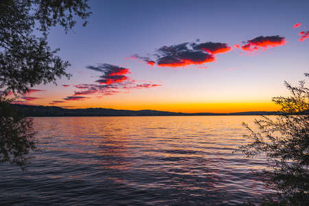 Sunset over the lake - Sempach, Switzerlandの写真素材