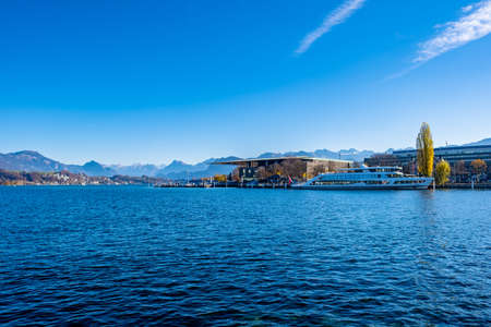 View of the lake and the KKL Lucerneの写真素材