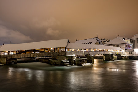 Wooden Bridge over the river - Lucerne, Switzerlandの写真素材