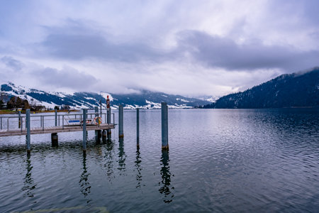Winter lake view - Aegeri, Switzerlandの写真素材