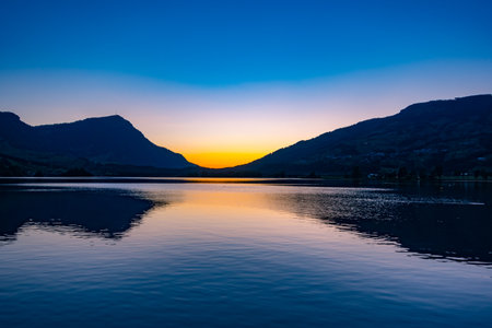 Sunset over the Lake - Lauerz, Switzerlandの写真素材