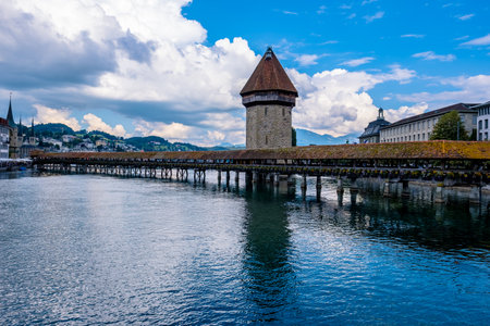 Beautiful view of the chapel bridge - Lucerne, Switzerlandの写真素材