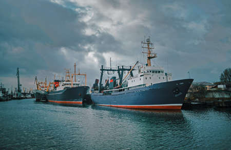 Ships at the seaport in Kaliningradの写真素材