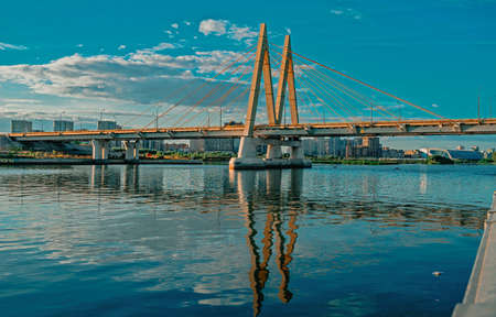 The cable-stayed Bridge Millennium in Kazan, Tatarstan, Russiaの写真素材