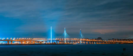 View of the Western High-Speed Bridge Diameter at night. Finnish bay.の写真素材
