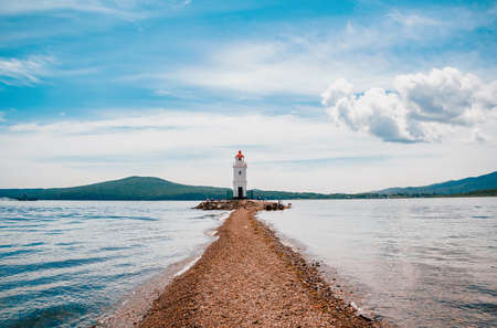 Lighthouse on Tokarevskaya Koshka cape in Vladivostok, Primorsky Krai, Russiaの写真素材