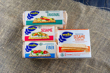 Russia, Kazan, 06 April 2021: Wasa delicious crisps. Nordic crispbreadのeditorial素材
