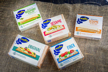 Russia, Kazan, 06 April 2021: Wasa delicious crisps. Nordic crispbreadのeditorial素材