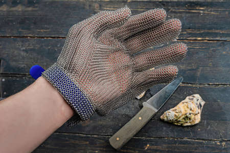 Hand in protective gloves. Close up. Top view.の写真素材