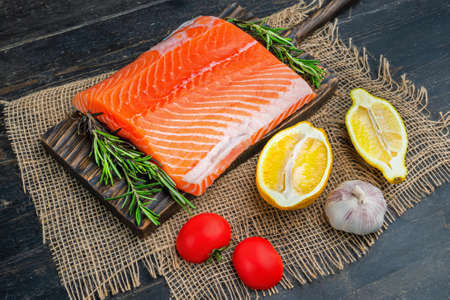 Fresh salmon fillet. The tastiest delicacy from the Faroe Islandsの写真素材
